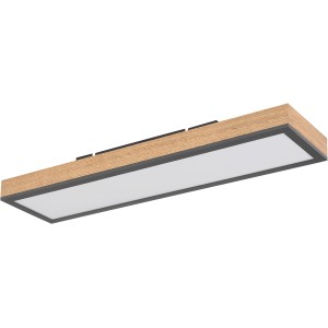 Globo LED-Deckenleuchte Doro, graphitfarben mit Holzoptik, 60 cm breit.