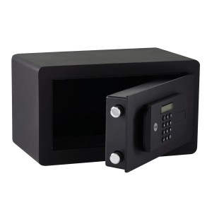 Offener, schwarzer Yale Tresor High Security Safe 9,6 l mit Code-Eingabe.