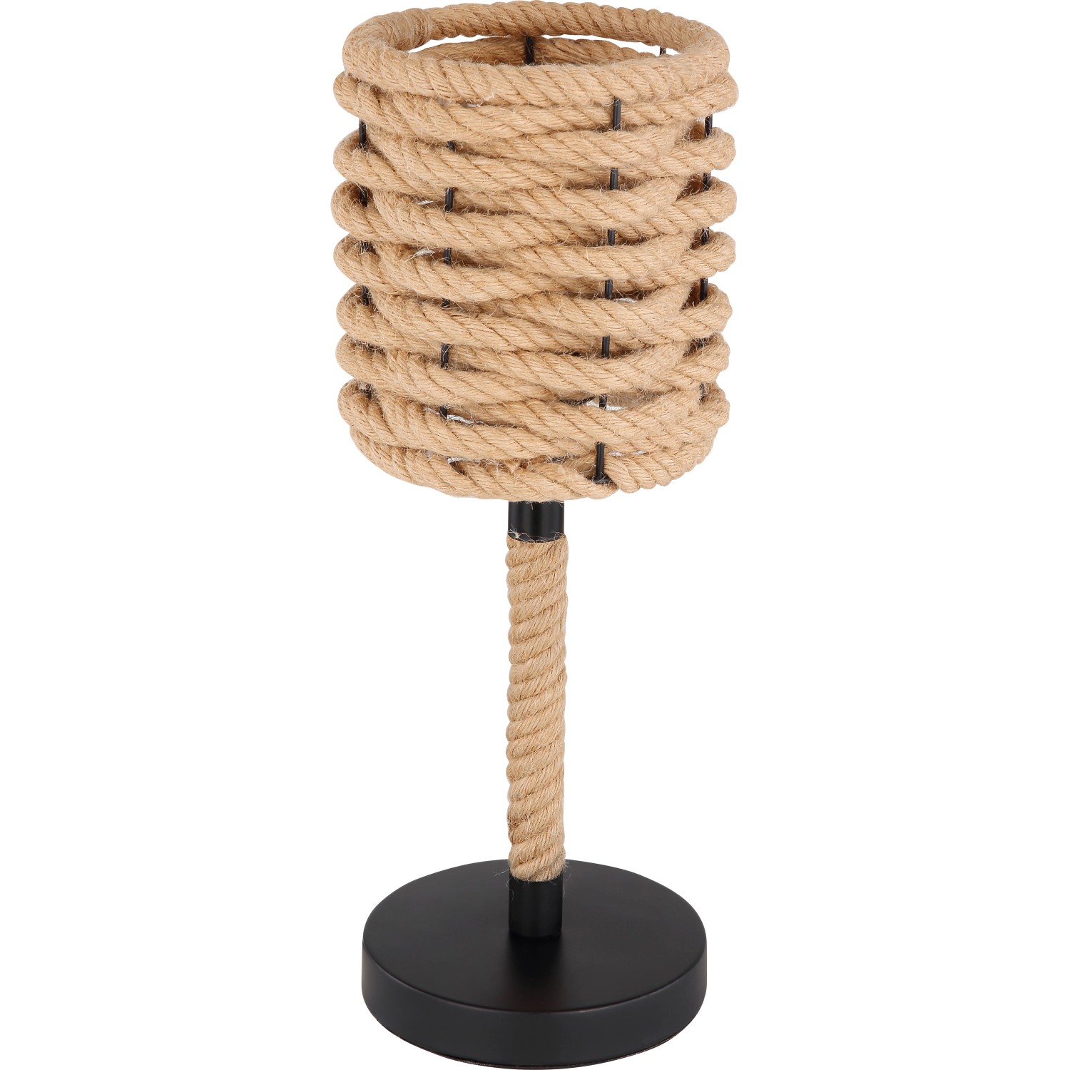 Globo Tischleuchte Halia, schwarz matt, mit Hanfseil-Schirm. Design-Tischlampe für Wohnräume.
