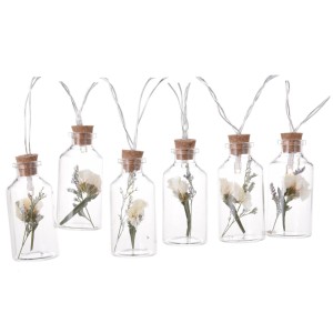 LED Lichterkette mit 6 Glasflaschen und Trockenblumen, 100cm, 2-fach sortiert.