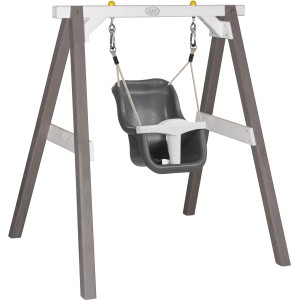 Axi Babyschaukel, grau-weißer Rahmen mit grau-weißem Sitz für Kleinkinder von 9-36 Monaten.