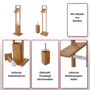 MCW WC-Papierhalter B18 aus Bambus mit Toilettenbürste und Halterung.