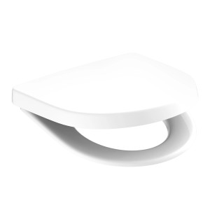 Weißer Schütte WC-Sitz D-Form Pro 7 aus Duroplast mit Absenkautomatik.