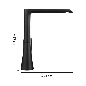 baliv Niederdruck-Küchenarmatur KI-5071 N, schwarz-chrom, Seitenansicht mit Maßangaben.