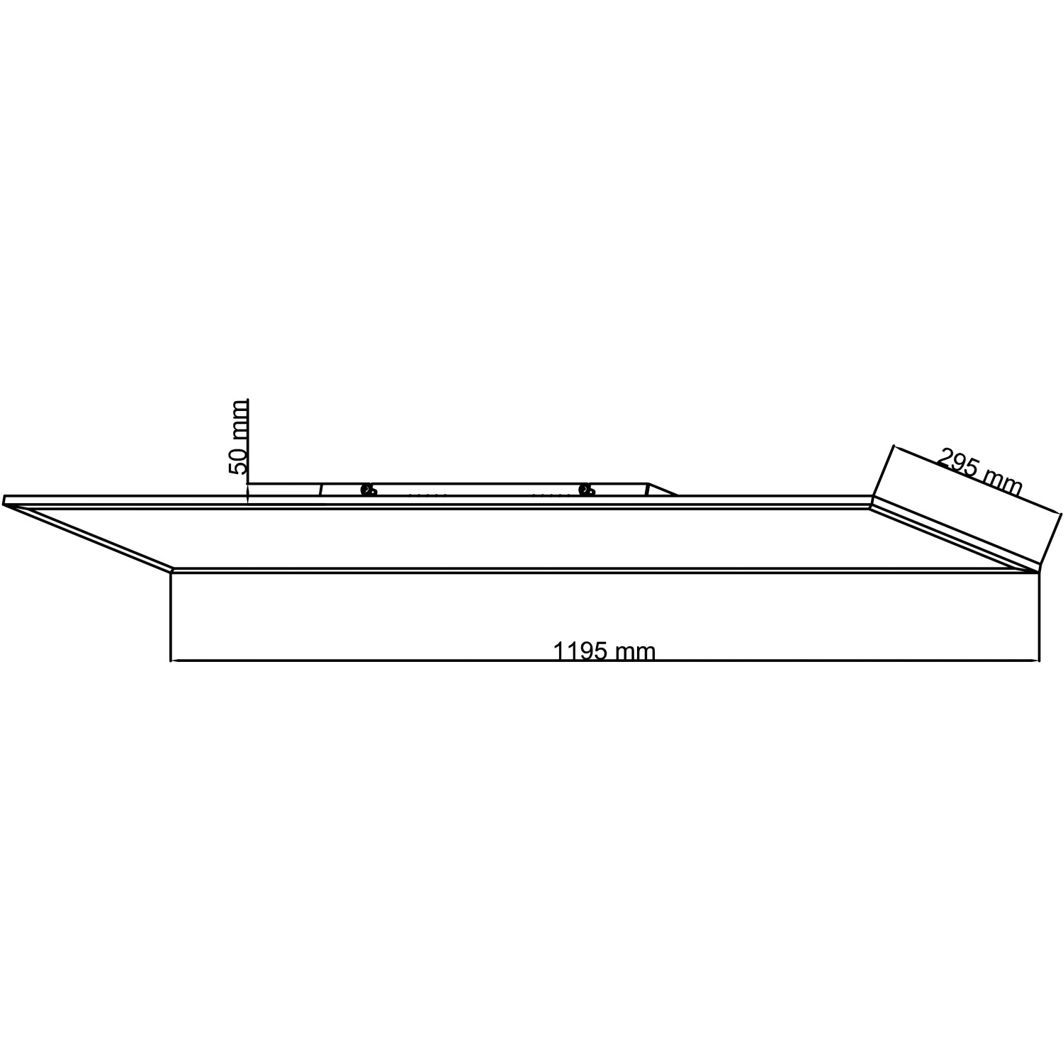 Skizze des schwarzen LED-Deckenpaneels Jacinda, 120x30 cm, mit Maßangaben.