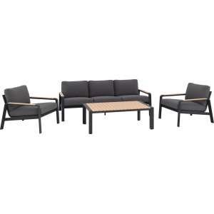 Lounge-Set Branford 4-teilig Alu-Stahl Holz Anthrazit-Beige