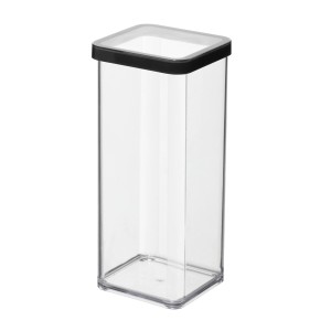 Quadratische Rotho Dose Loft Premium, 1,5 l, transparent mit schwarzem Deckel. Vorratsdose für Küche.