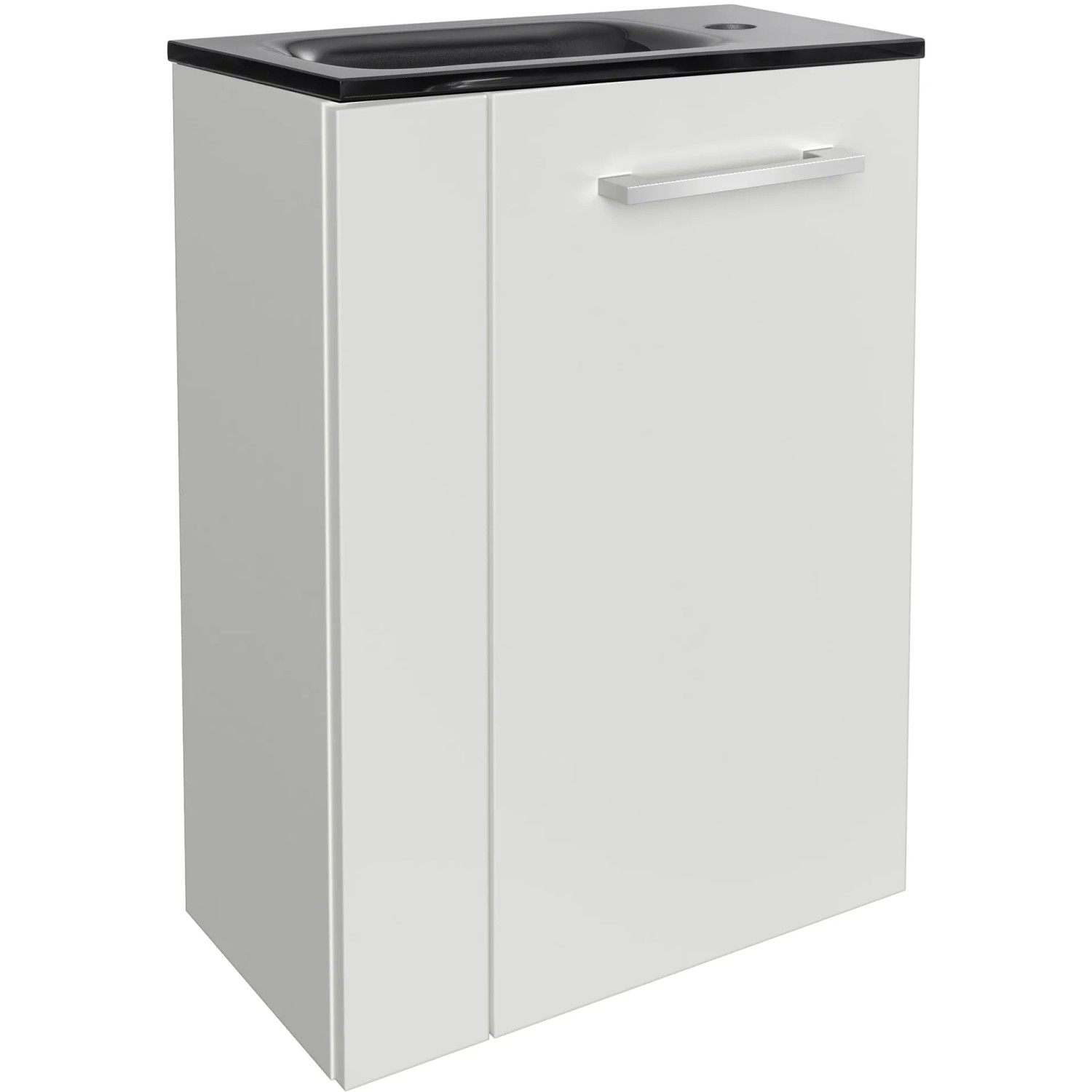 Fackelmann Waschbeckenunterschrank SBC, weiß, 44 cm breit, mit schwarzem Waschbecken.