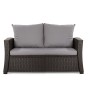 Graues 2-Sitzer Gartensofa aus Polyrattan mit Kissen. Ideal für Terrasse & Garten.