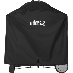 Weber Premium Abdeckhaube für Q 3000 Gasgrill, schwarze Schutzhülle mit Weber Logo.