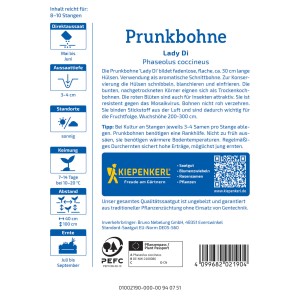 Kiepenkerl Prunkbohnen Lady Di Samenpackung: ertragreiche Sorte für den Gemüseanbau im Garten.