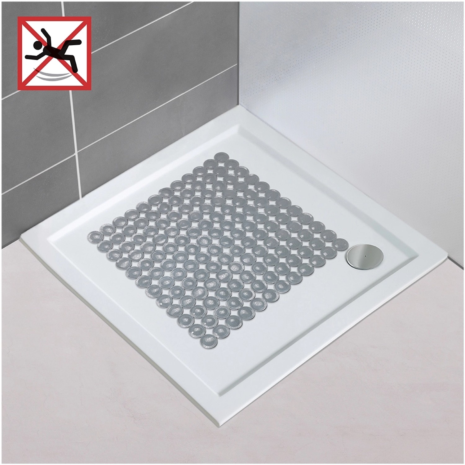 Graue Wenko Duscheinlage Belem 54x54 cm in Duschtasse für mehr Sicherheit im Bad.