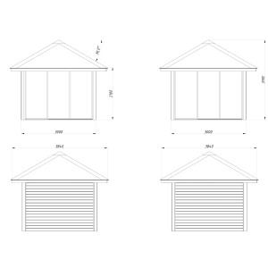 Technische Zeichnung: Palmako Pavillon Bianca Set201 Slide, braun, 300x300 cm, mit Maßen.