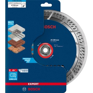 Bosch Expert Diamanttrennscheibe Multi Material, 230 mm. Zum Trennen von Stein, Beton und Stahlbeton.