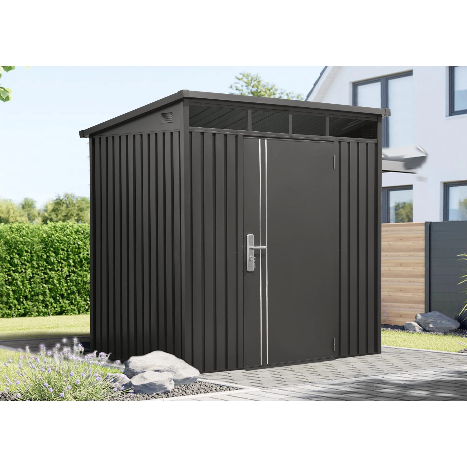 Geräteschuppen Firstline Metall Pultdach Anthrazit 3,7 m²