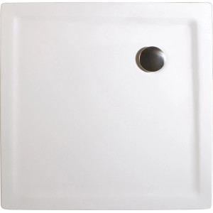 Quadratische, alpinweiße Schulte Duschwanne 90x90 cm aus Mineralguss mit Ablaufgarnitur.