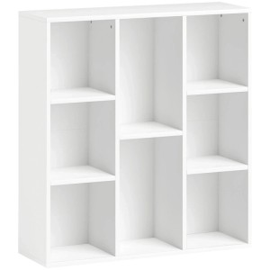 Weißes HOMCOM Bücherregal mit 8 offenen Fächern aus Spanplatte. Flexibles Standregal für viel Stauraum.