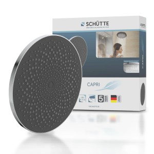 Schütte Kopfbrause Capri, chrom/anthrazit, runde Regendusche mit Antikalk-Noppen.