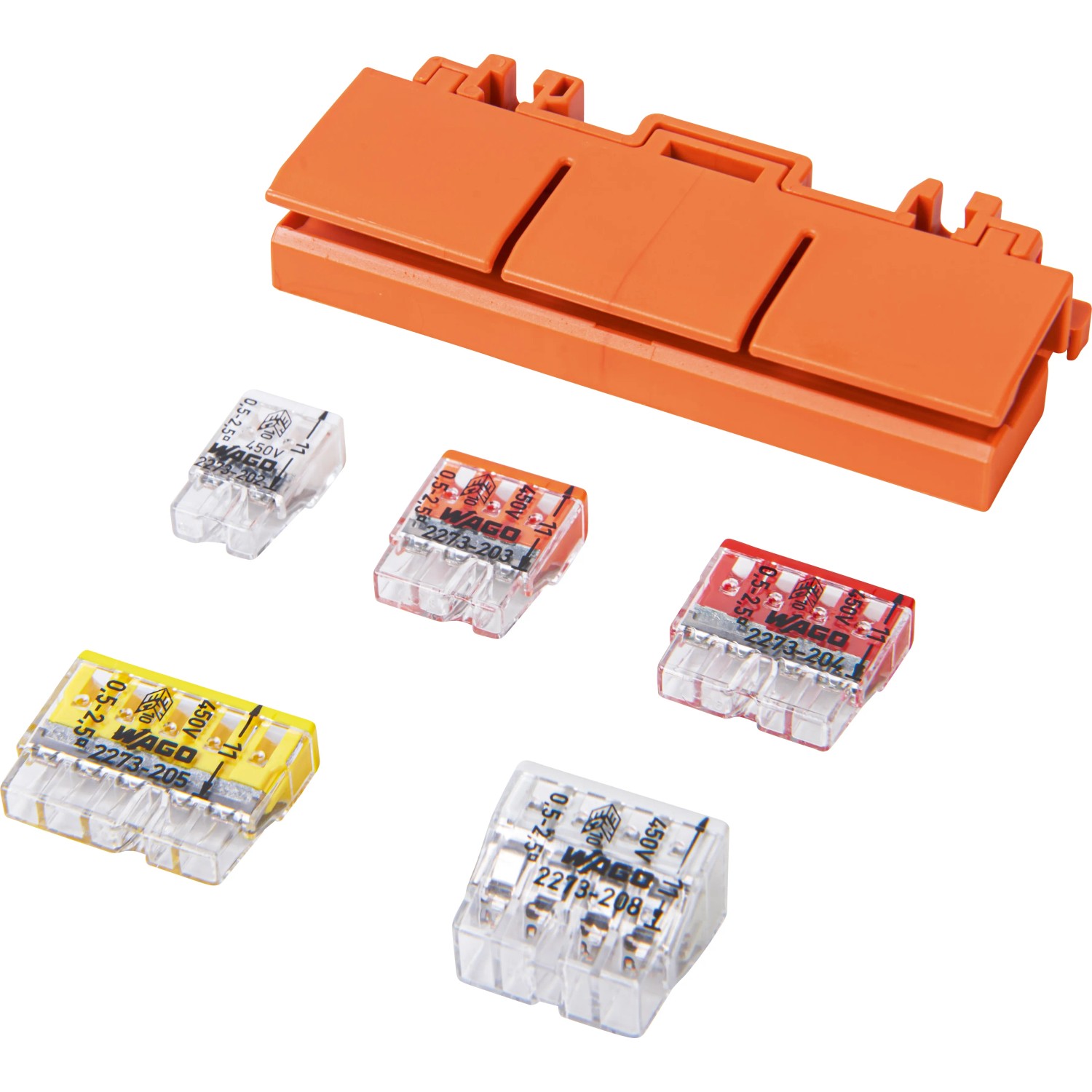 Wago Verbindungsklemmen Set mit L-BOXX Mini und verschiedenen Klemmen für Elektroinstallationen.