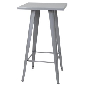 Grauer MCW Stehtisch A73 aus Metall mit quadratischer Tischplatte und Fußstütze.