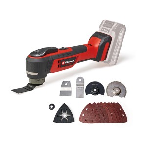 Einhell Akku-Multifunktionswerkzeug TP-MG 18 Li BL-Solo mit Zubehör zum Sägen, Schleifen und Schaben.