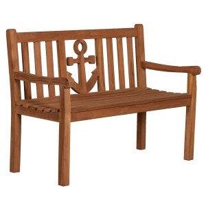 Trendy by Devries Sitzbank aus Teakholz mit Ankermotiv im Rückenteil.