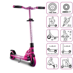 Pinker Six Degrees Aluminium Scooter Junior, klappbar, Ständer, 145 mm Räder, höhenverstellbar, GS-geprüft.