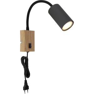 Moderne Globo Wandlampe Robby, graphit dunkel, mit Flexo-Arm und Holzdetails.