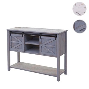 Dunkelgraue MCW Kommode D57 mit Schiebetüren und Ablageflächen im Shabby-Look.