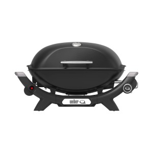 Schwarzer Weber Gasgrill Q2100N mit Alugussgehäuse und Deckelthermometer.