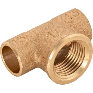 Löt-T-Stück aus Rotguss, 15 mm x 18,6 mm (Rp 1/2), für Kupferrohre.