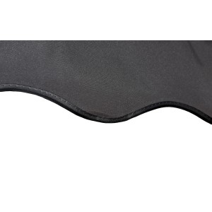 Detailaufnahme: Anthrazitfarbene Klemmmarkise von Garden Pleasure, Stoffkante mit Ziernaht.