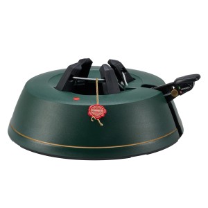 Krinner Comfort Grip+ M Christbaumständer in Grün mit goldenem Zierstreifen und rotem Siegel.