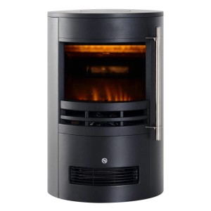 Schwarzer zylindrischer HOMCOM LED Elektrokamin mit Flammeneffekt. Modernes Design für gemütliche Wärme.