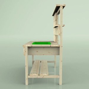 Rebo Matschküche Otter aus Holz mit grünem Spülbecken und Ablagefläche.