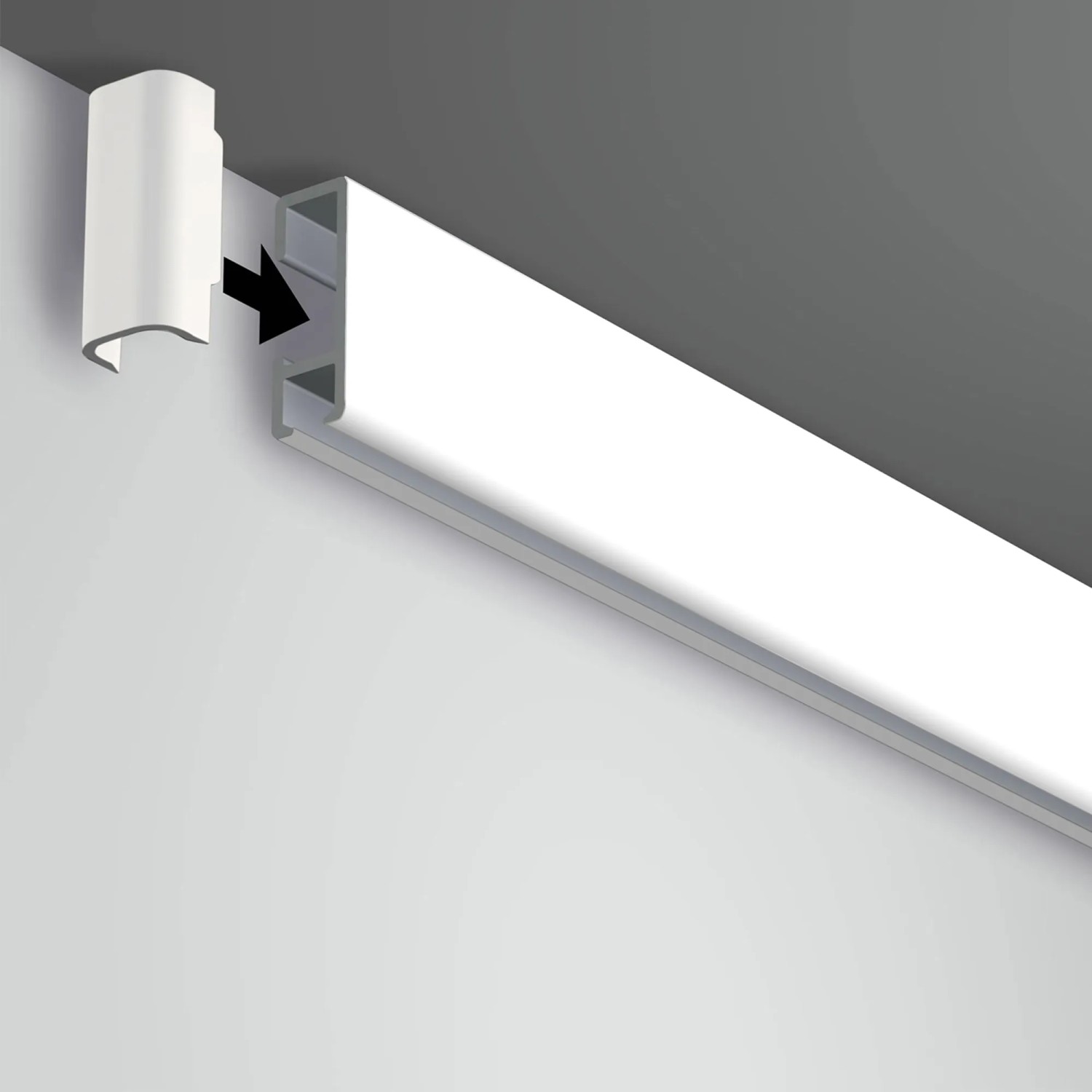 Artiteq Befestigungsset für Click Rail Alu Bilderschiene, Montage an Wand und Decke.