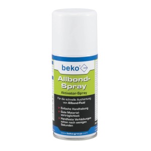 beko Allbond Aktivator-Spray 150 ml, weiße und blaue Sprühdose für Cyanacrylat-Klebstoffe, beschleunigt Aushärtung.