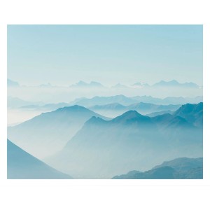 Komar Wandbild Mountains View, 50x40 cm, mit blauen Bergen im Nebel.