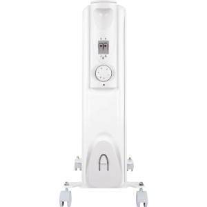 Weißer Ölradiator Grena mit Thermostat und Rollen, 2500 W, für elektrische Heizung.