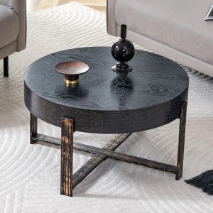 okwish Beistelltisch mit Rundem Design und Metallgestell für Wohnzimmer 68x68x39 cm Schwarz