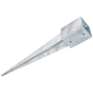 Einschlagbodenhülse, 900 mm, für Vierkantholzpfosten im Garten.