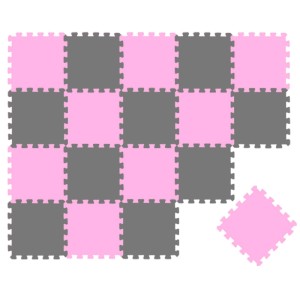 LittleTom Puzzlematte Pink & Grau, 18 Stück. EVA-Schaumstoffmatten im Schachbrettmuster, eine lose. Kindersicherheit.