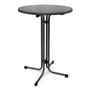 Grauer Beautissu Sylt Stehtisch mit runder Tischplatte und stabilem Metallfuß für Indoor & Outdoor.
