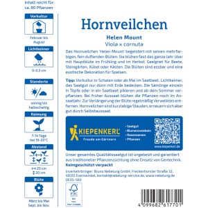 Kiepenkerl Saatgut Hornveilchen Helen Mount Packung, mehrfarbige Blüten.