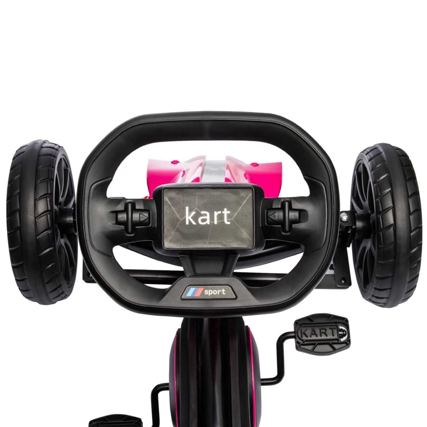 Rosa HOMCOM Go-Kart Lenkrad, Pedale und schwarze Räder. Robustes Kinder Tretauto aus Kunststoff.