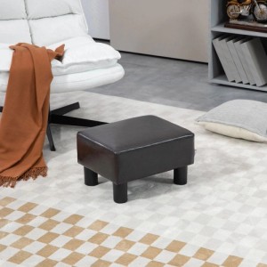 HOMCOM Fußhocker Rückenfreier Chesterfield aus Kunstleder Braun 40 x 30 x 24 cm
