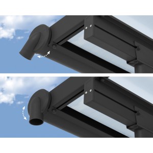 Detailaufnahme der Palram Olympia Terrassenüberdachung in Anthrazit, Regenrinnen-Funktion.