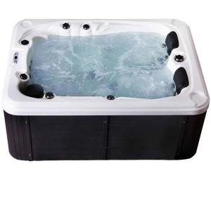 Dunkelgrau-weißer Home Deluxe Outdoor Whirlpool Beach Pure (210x155x83cm) mit Wasser.