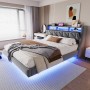 okwish Polsterbett 180x200cm mit LED Steckdose Ablage Schlafzimmer Grau ohne Matratze_2