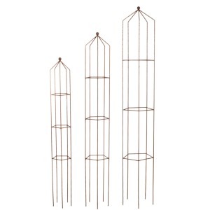 Metall Rankhilfe Obelisk, fünfeckig, 141cm, Rosteffekt, für Kletterpflanzen im Garten.